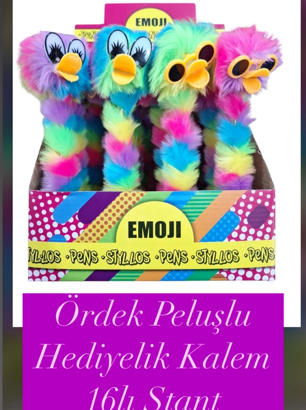 PELUŞLU ÖRDEK JEL KALEM / 16LI STANT